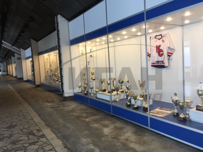 Многосекционные музейные витрины для хоккейного клуба "Крылья Советов", г. Москва 
